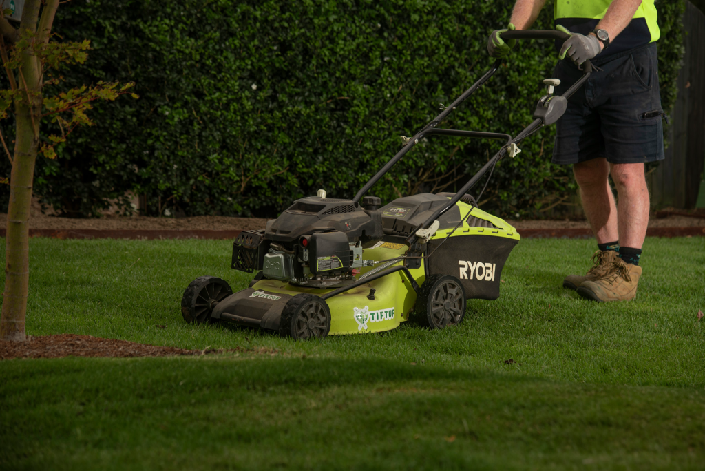 Lawn mowing in progress